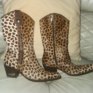 ROCKWELL THARP CHEETAH PRINT CALF HAIR COWBOY BOOTS SIZE 38